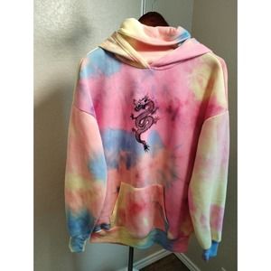 ORANGE Kiss Tie Dye Oversized Hoodie Sweatshirt Size Medium
